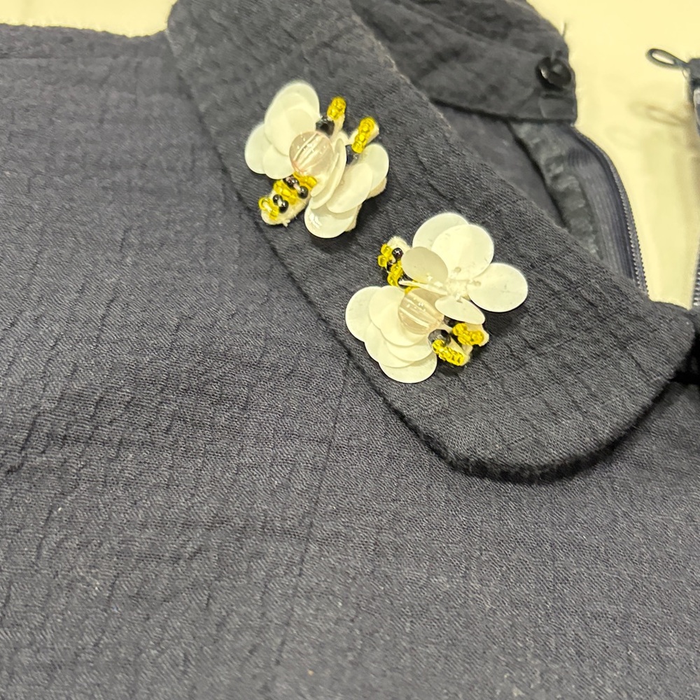 Zara Navy Sleeveless Mini beaded bumblebee Peter Pan Collar - Picture 4 of 13